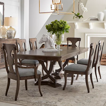 Transitional 7-Piece Double Pedestal Table and Chair Set
